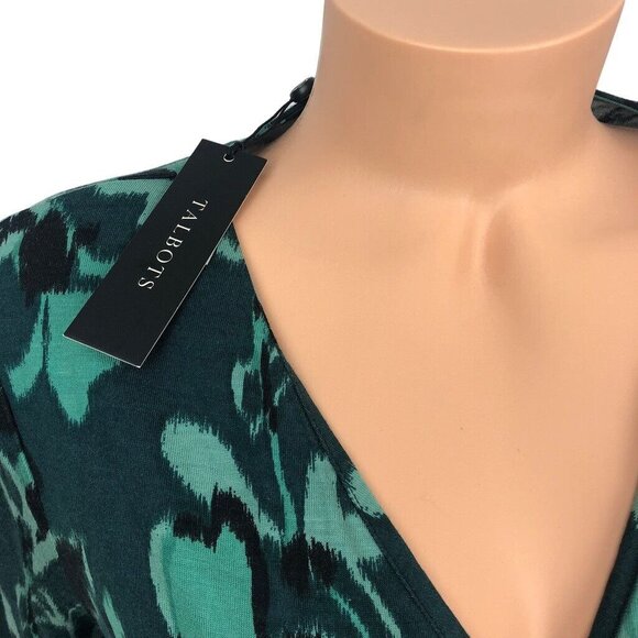 NWT Talbots Sweater Top Green Floral V Neck Faux Wrap 3/4 Sleeve Size XS - Picture 3 of 8